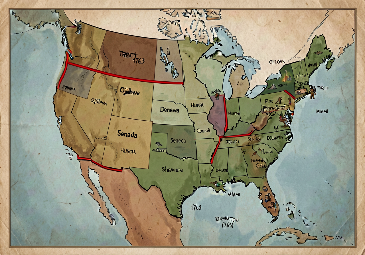 Map of North America 1763 showing the Treaty of Paris territorial changes — France cedes Canada (Quebec and Acadia) and 