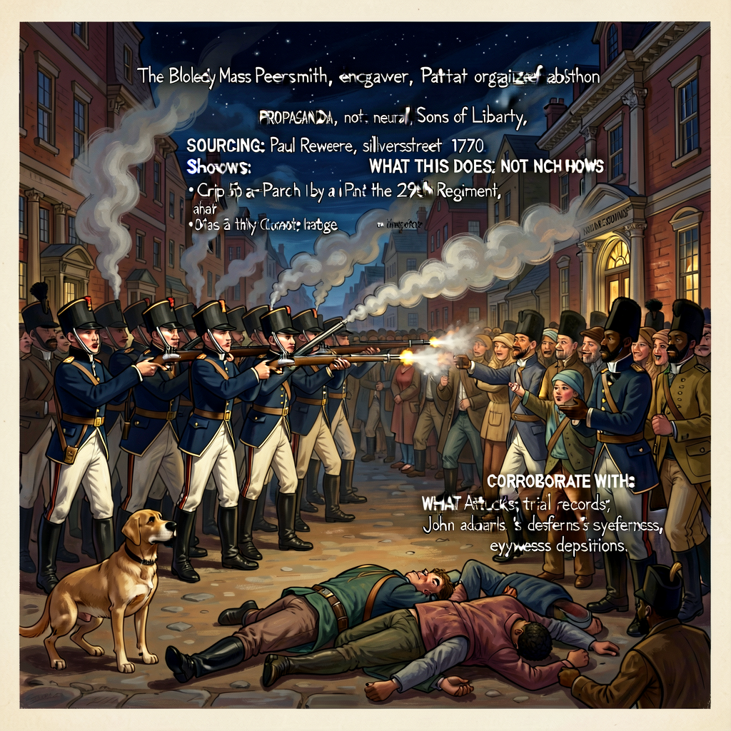 High-resolution image of Paul Revere's 1770 engraving 'The Bloody Massacre Perpetrated in King-Street Boston on March 5t