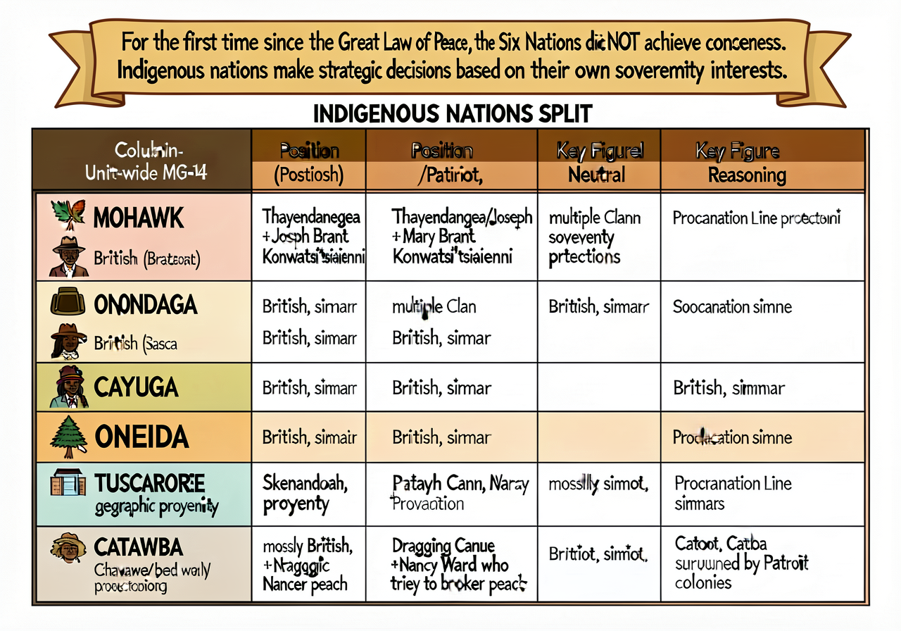 Section of the unit-wide MG-14 chart focused on Column 4 INDIGENOUS NATIONS SPLIT. Subcolumns: Nation / Position (Britis