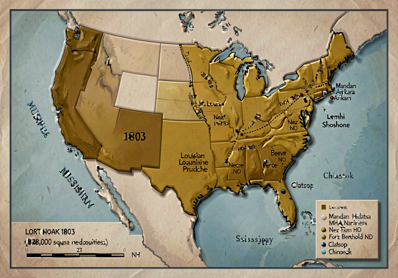 Map of North America 1803 showing US pre-Purchase boundary (Mississippi River as western edge) + the 828,000 square mile