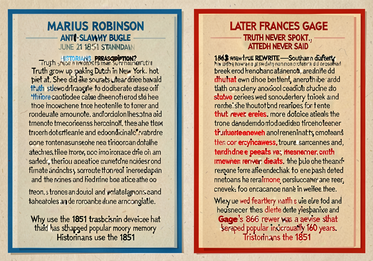 Side-by-side comparison 18 × 12 inches. LEFT panel (1851 Marius Robinson Anti-Slavery Bugle June 21 1851, blue border, l