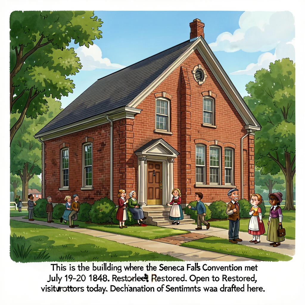 Photograph of the restored Wesleyan Methodist Chapel building at Seneca Falls New York (now part of Seneca Falls Nationa