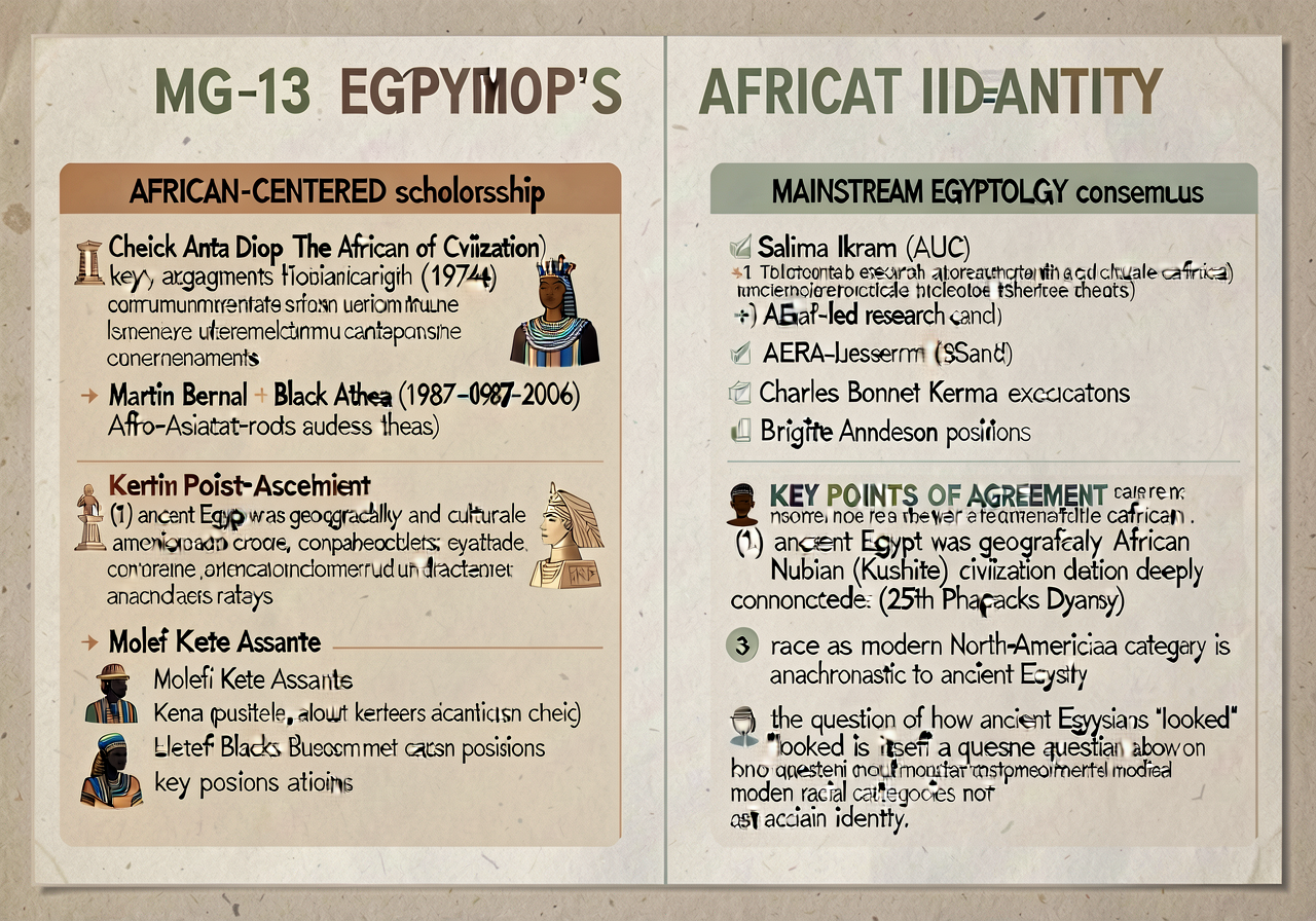 MG-13 Egypt's African Identity 2-Column Scholarly-Debate Handout: 2-page laminated. Page 1 left column 'AFRICAN-CENTERED