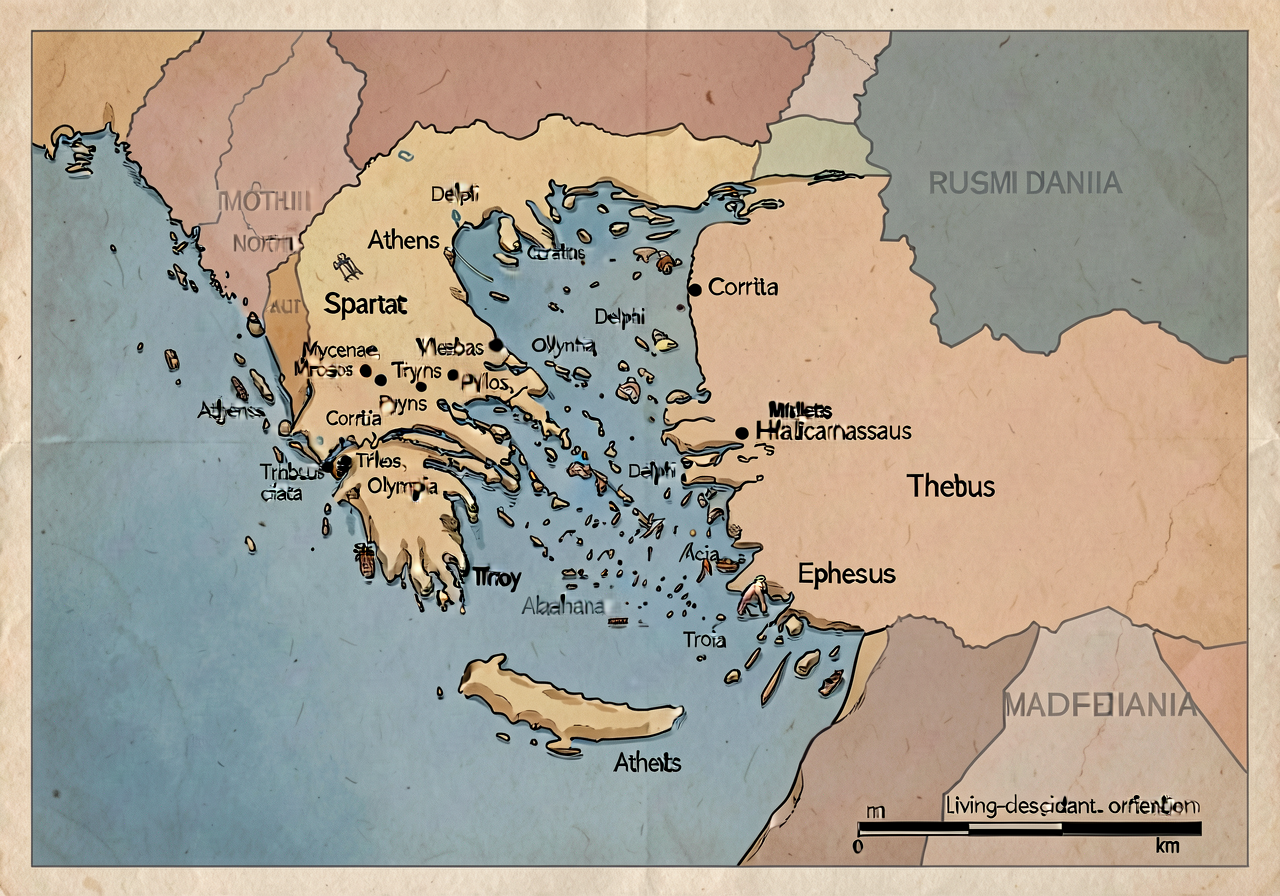 MG-4 Classical Mediterranean Map zoomed to Greek Aegean: physical map showing Aegean Sea + Greek mainland + Asia Minor (
