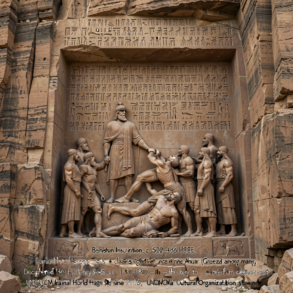 Photograph of Behistun Inscription (Darius I, c. 522-486 BCE, carved on cliff face, modern Kermanshah province, Iran). I