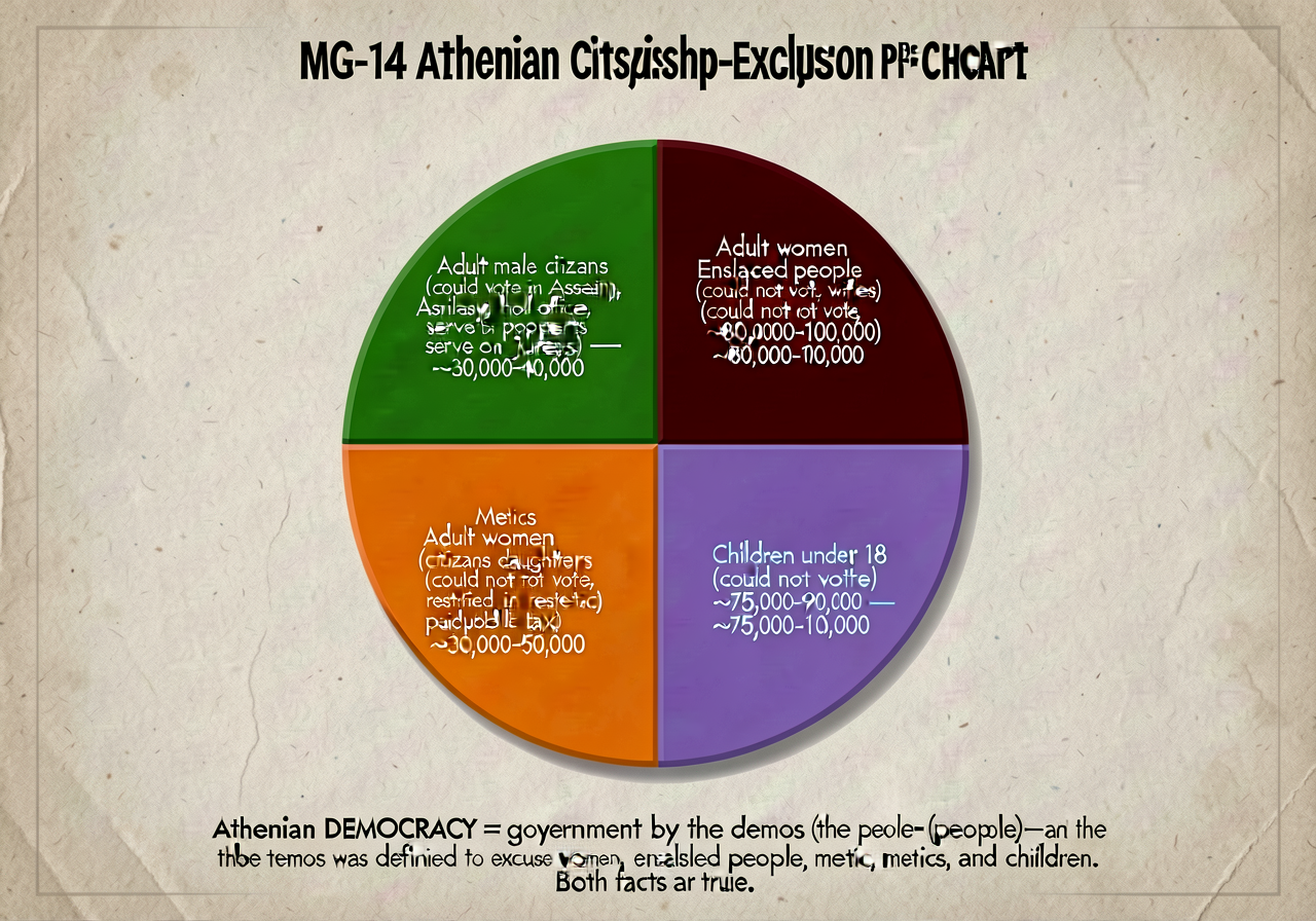 MG-14 Athenian Citizenship-Exclusion Pie Chart: visual of Attic population c. 430 BCE (~300,000-350,000 total per Hansen