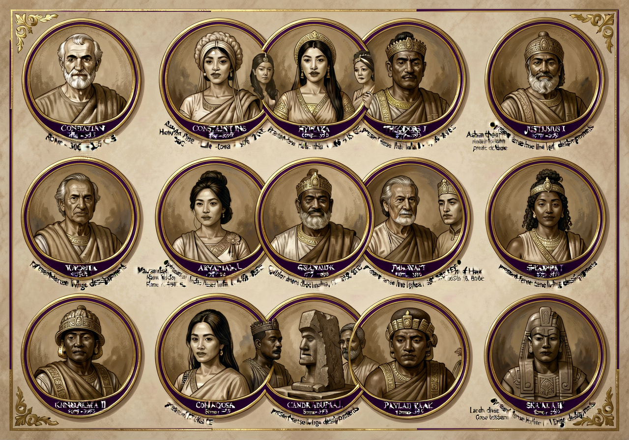 Dignified sepia-and-gold-leaf palette 20-portrait medallion montage suitable for 24x36 poster print: Diocletian (Rome r.