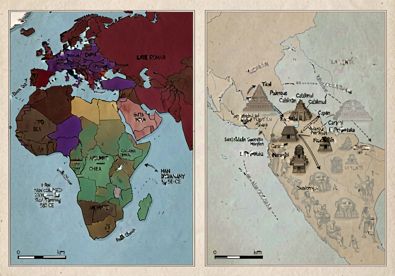Two-panel map 24x18 inches total: Left panel (16x18) shows Afro-Eurasia with Mediterranean, Red Sea, Persian Gulf, India