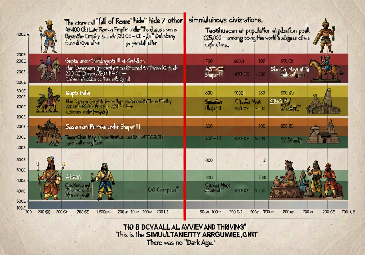 24x18 inch landscape signature visualization for the unit: 8 civilization rows × 100-year-tick-mark columns from 200 BCE