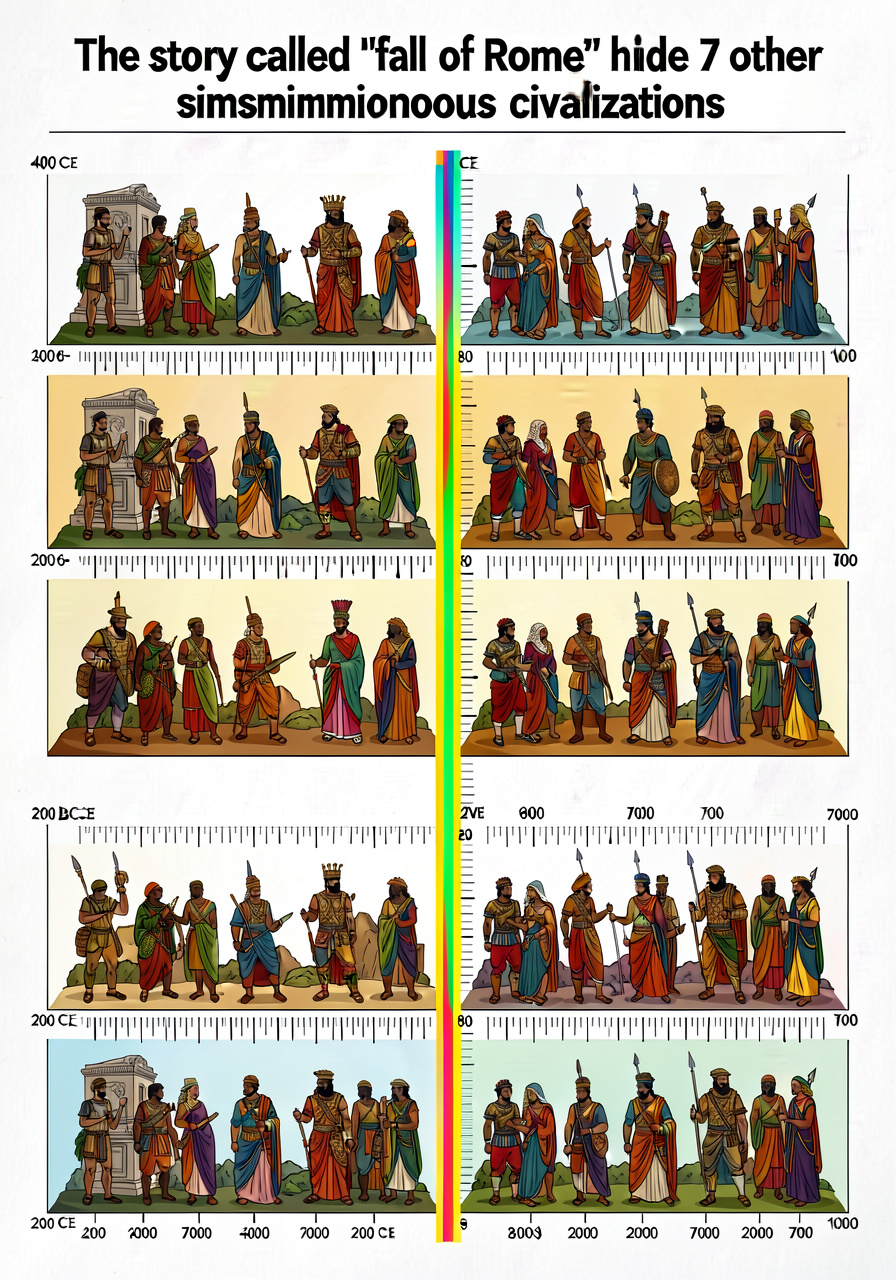 MG-19 SIMULTANEOUS-CIVILIZATIONS Matrix rendered at 24x18 inches as classroom wall display — 8 civilization horizontal b