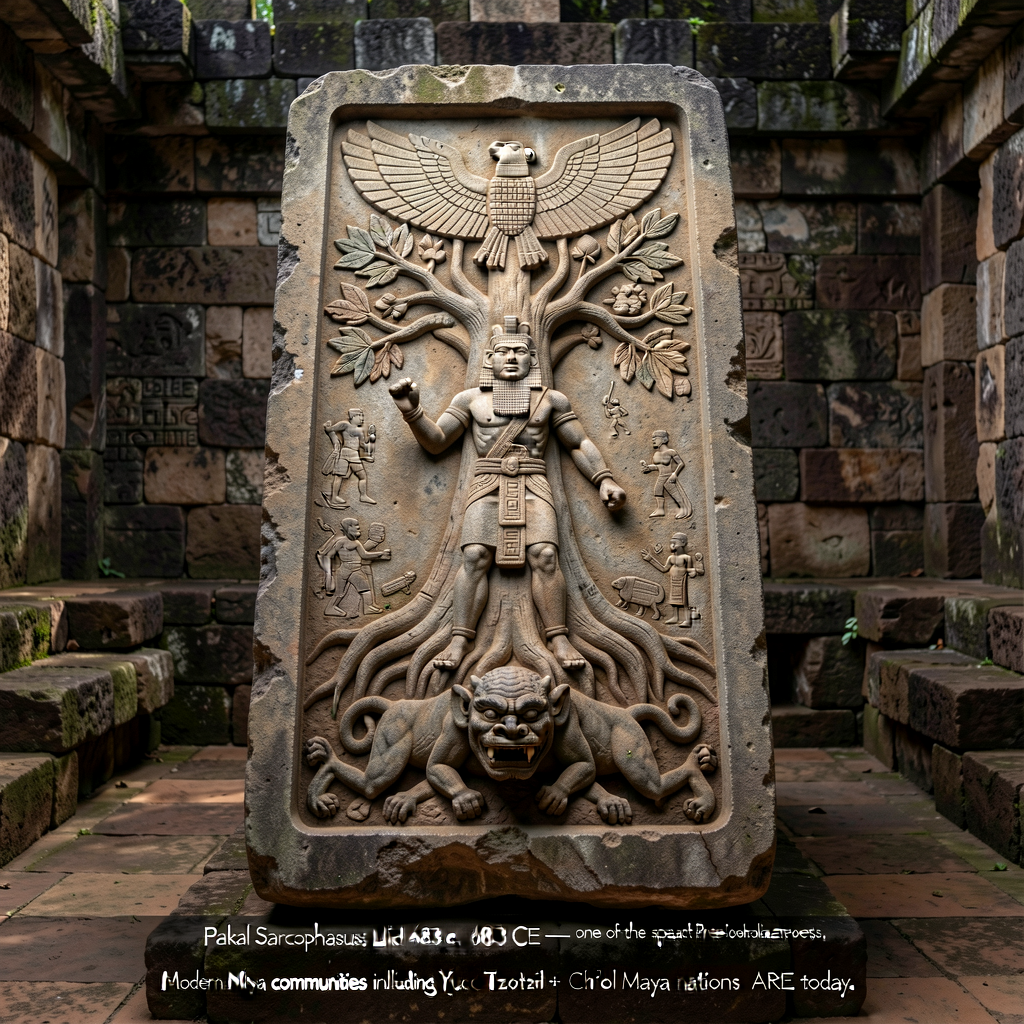 Photograph of the Pakal Sarcophagus Lid in situ in the Temple of the Inscriptions, Palenque (Chiapas, Mexico, UNESCO Wor