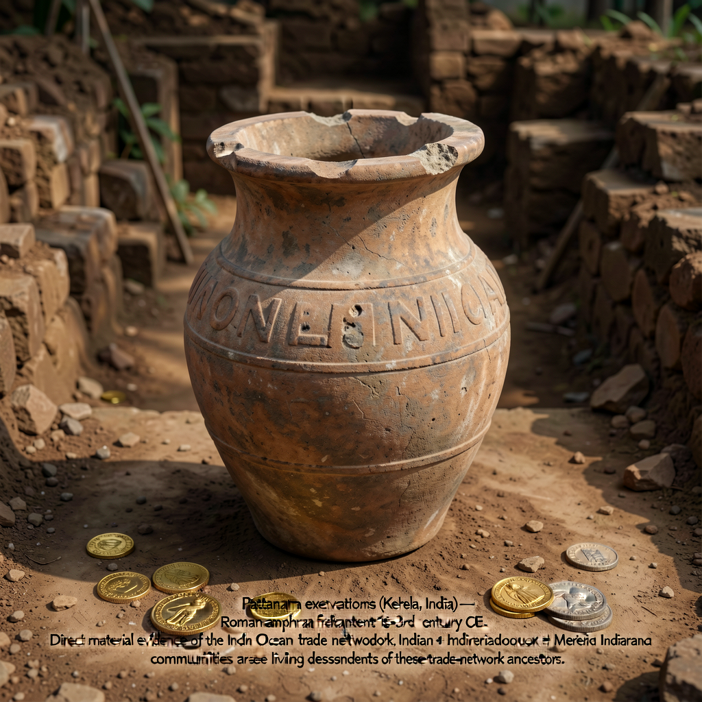 Photograph of a Roman amphora fragment from Pattanam excavations (Kerala, India) — currently in the Kerala State Departm