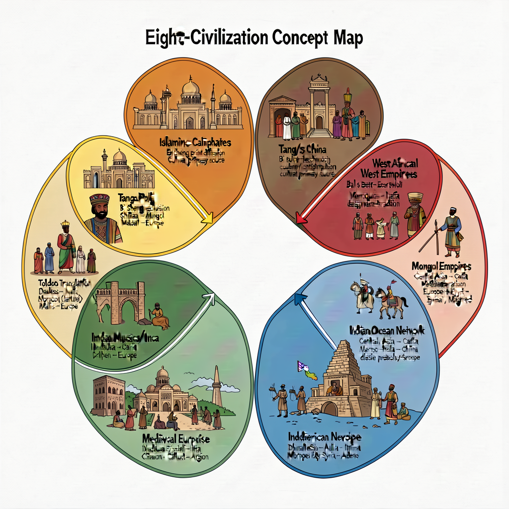 MG-4 Eight-Civilization Concept Map. 24x18 inch wall poster. Eight concentric+connected lobes: Byzantine + Islamic Calip