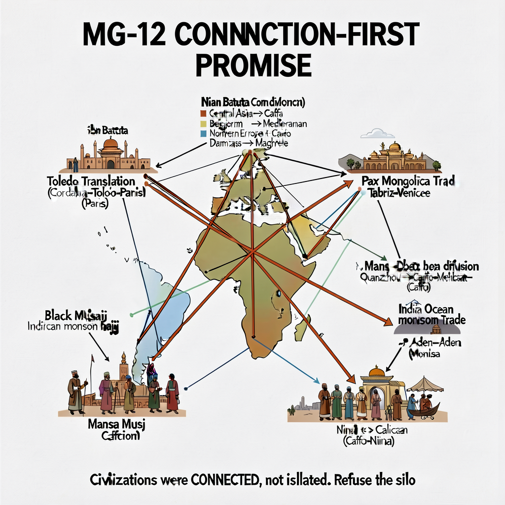 MG-12 Connection-FIRST Promise poster (NEW for G7-Fall). 18x24 inch wall poster. Network diagram showing the medieval Af