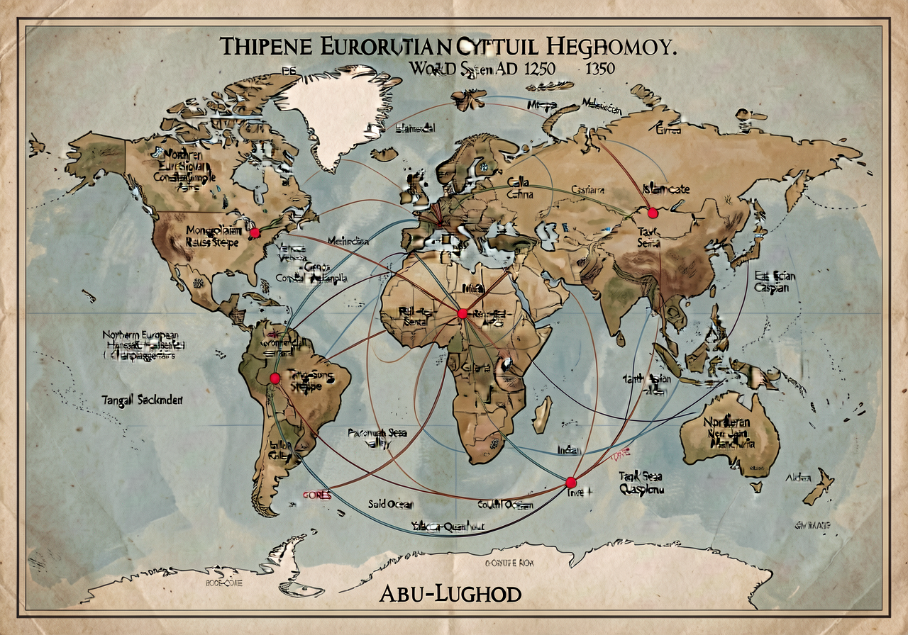 MG-20 Abu-Lughod 1989 Thirteen-Circuit World System Map (1250-1350). 24x18 inch wall poster reproducing Janet Abu-Lughod