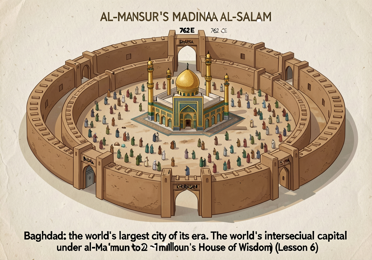 Reconstructive plan of al-Mansur's Baghdad 'Madinat al-Salam' (City of Peace) 762 CE based on al-Tabari's description. T