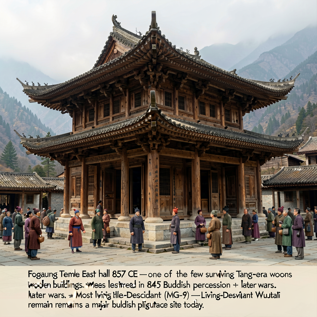 Photograph of the Foguang Si Main Hall (East Hall, Foguang Temple) on Mount Wutai, Shanxi, China — built 857 CE during l