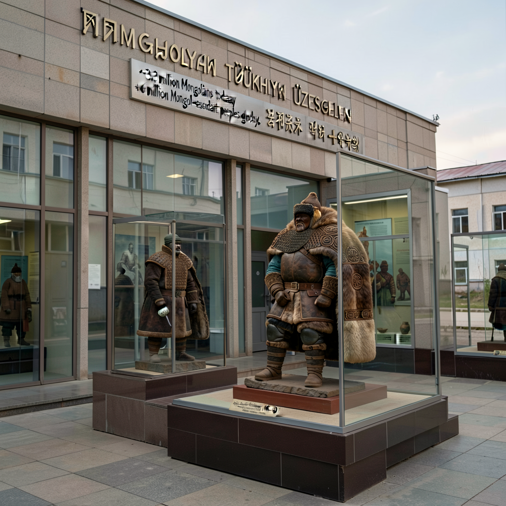 Contemporary photo of the Mongolian National Museum (Mongolyn Tüükhiyn Üzesgelen) in Ulaanbaatar with a 13th-century Mon