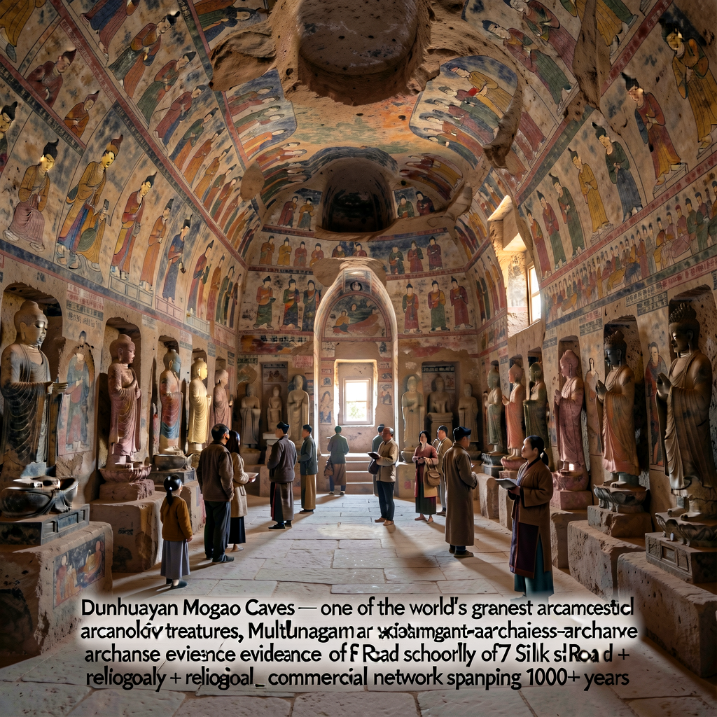Contemporary photo of Dunhuang Mogao Caves cave 17 (the Library Cave) interior, Gansu Province, China. Caves contain Bud