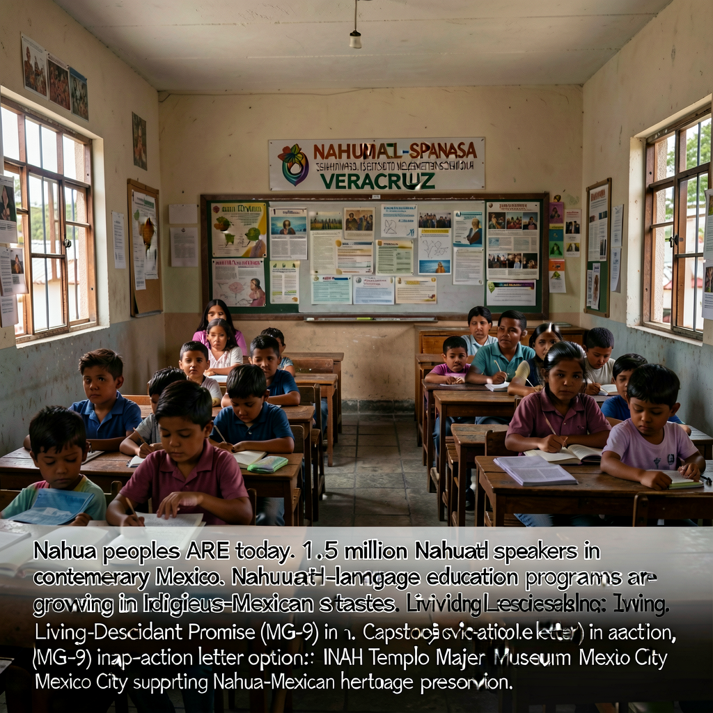 Contemporary photo of Nahuatl-language elementary school in Veracruz state, Mexico, with students in classroom and Nahua