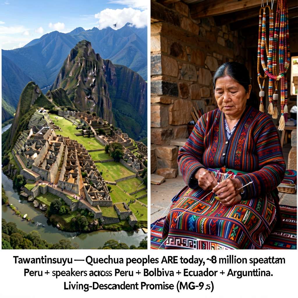 Two-panel photo composite: (left) Aerial photograph of Machu Picchu c. 1450 royal estate-retreat, with the Urubamba Rive
