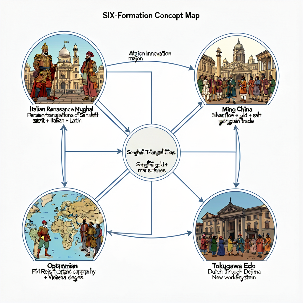 SIX-FORMATION Concept Map — 24x36 inch diagram showing the 6 early-modern formations as connected nodes with named excha