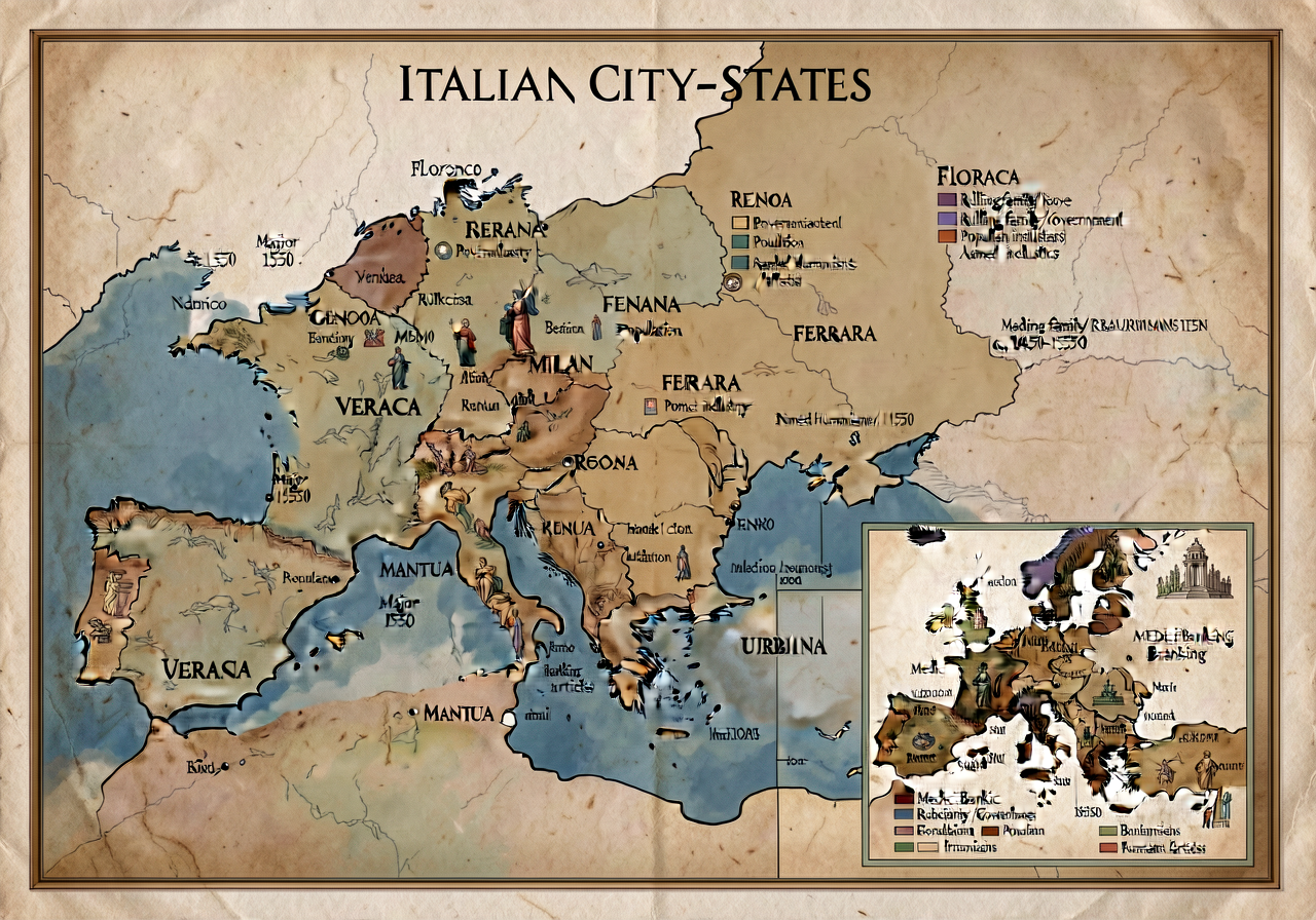 MG-9 ITALIAN CITY-STATES Map — 16x20 inch laminated showing Florence + Venice + Milan + Rome + Naples + Genoa + Ferrara 