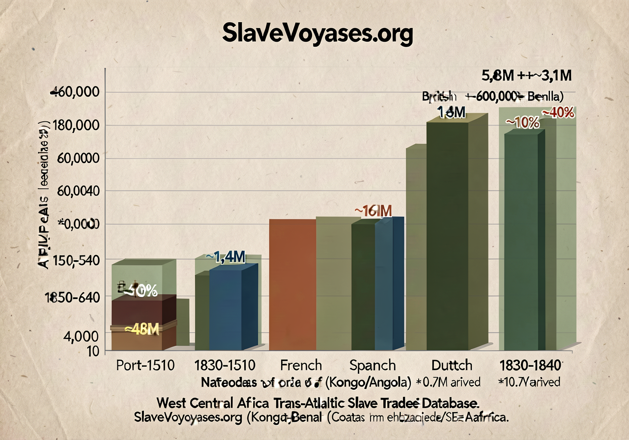 SlaveVoyages.org volume bar chart 1500-1850 — 18x24 inch chart showing volume of trans-Atlantic slave trade per Eltis et