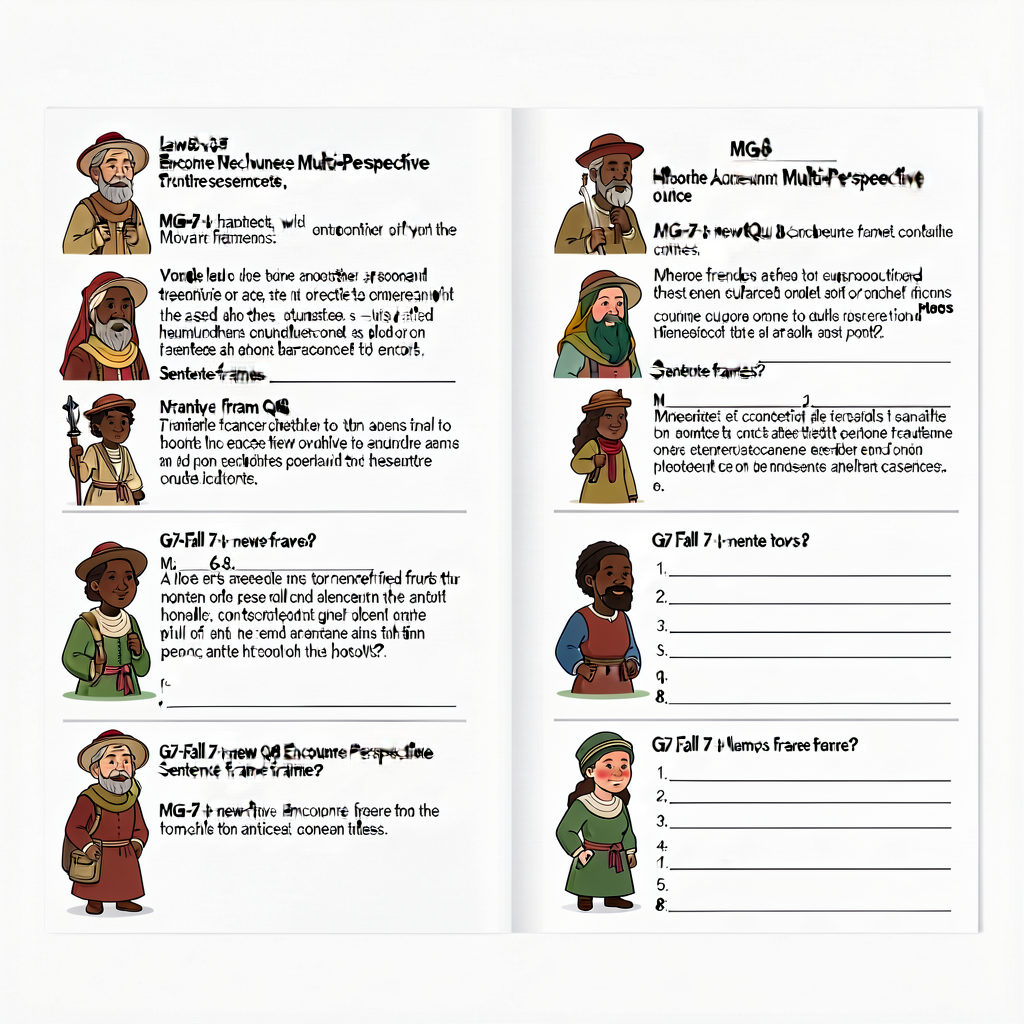 8.5x11 laminated double-sided MG-7 with all 8 questions (G7-Fall 7 + new Q8 Encounter Multi-Perspective) and sentence fr