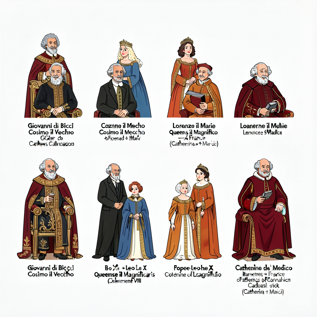 18x24 inch diagram MG-10 from Giovanni di Bicci through Cosimo il Vecchio + Lorenzo il Magnifico + Pope Leo X + Catherin