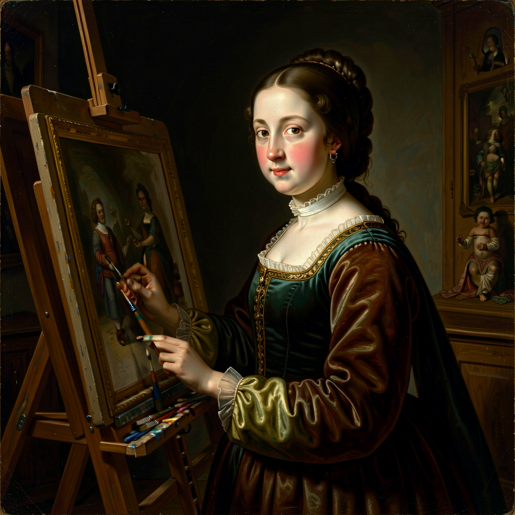 High-resolution reproduction of Sofonisba Anguissola Self-Portrait at the Easel 1556 (Łańcut Castle Poland) showing 24-y