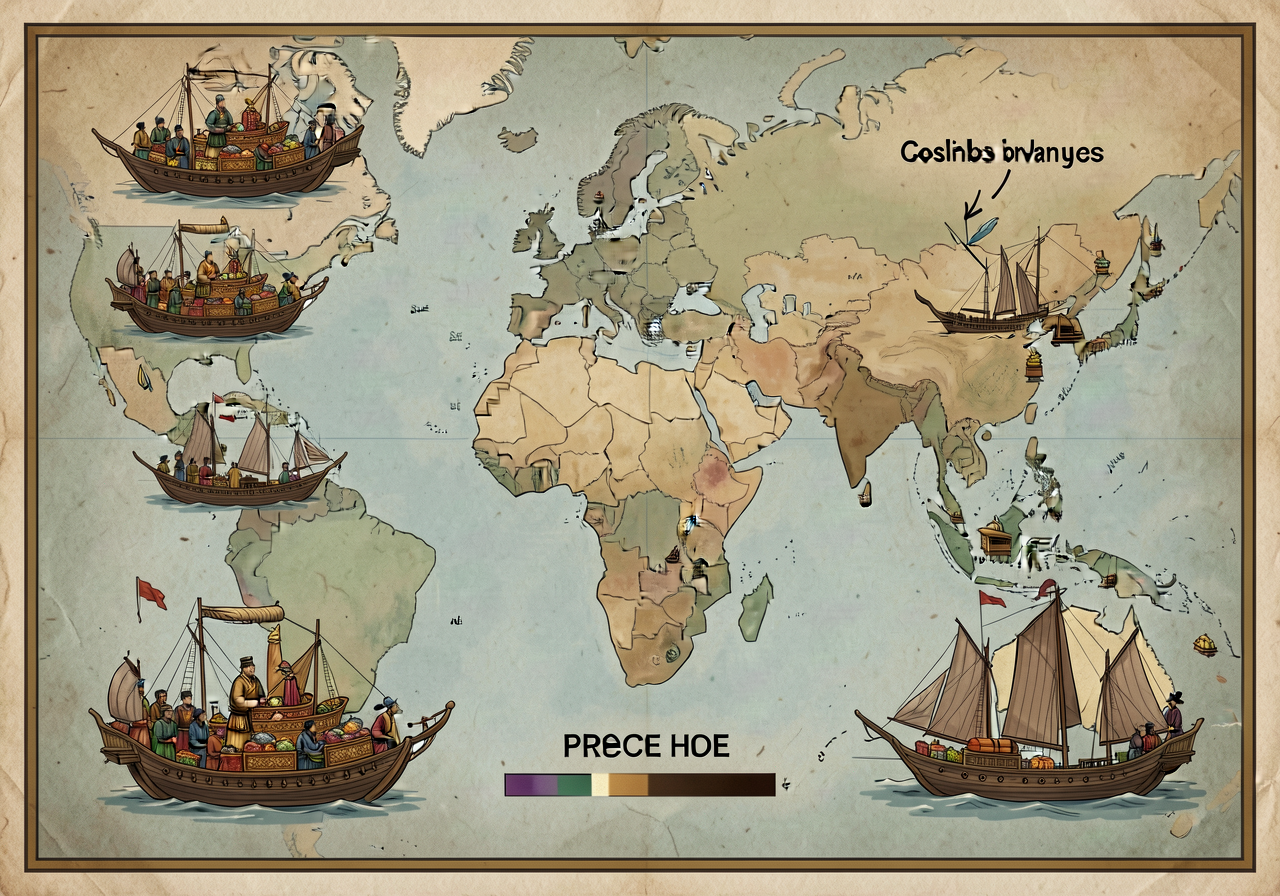 24x36 inch wall poster MG-21 showing all SEVEN Zheng He voyages 1405-1433 with treasure-ship-vs-Santa-María scale compar