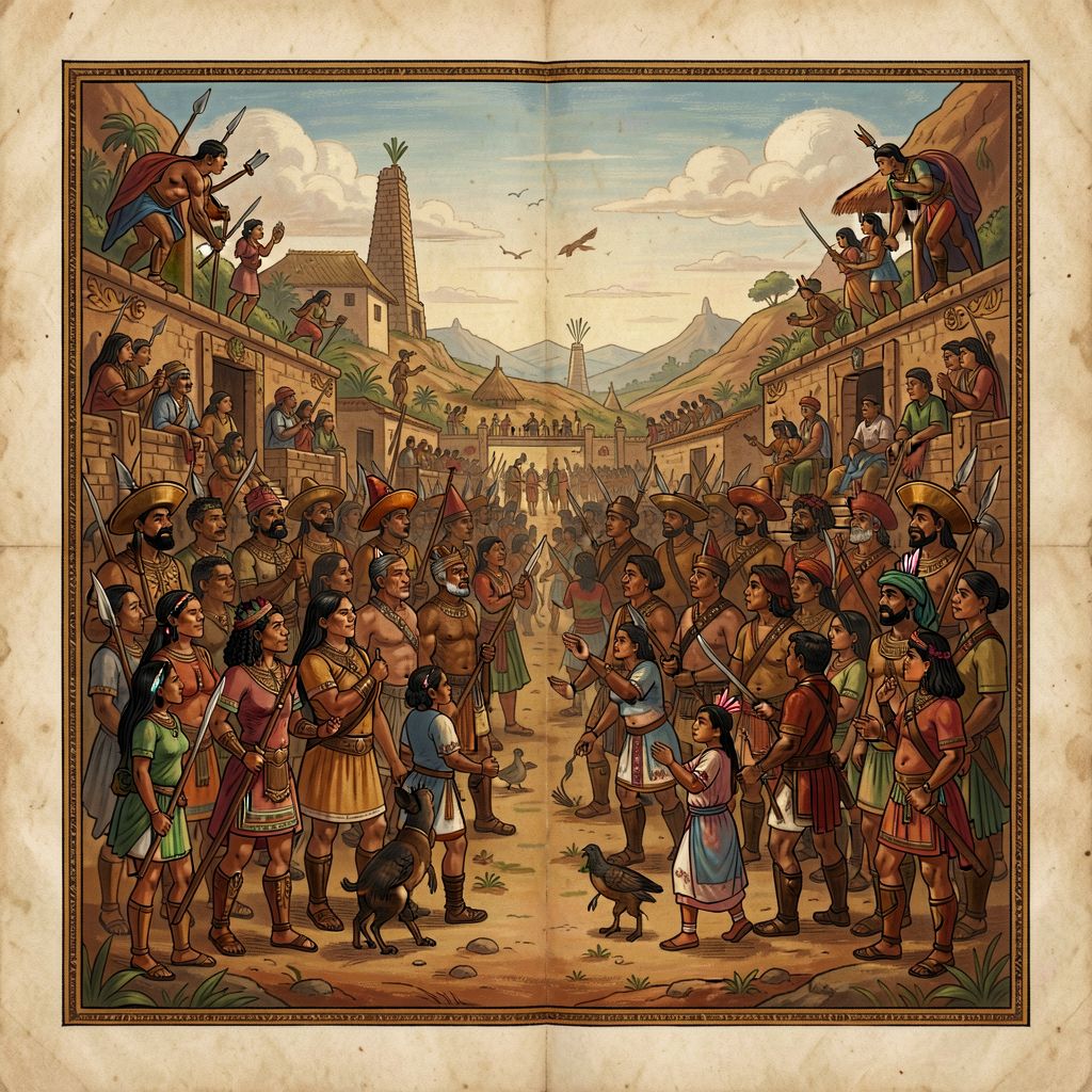High-resolution reproduction of one panel from Lienzo de Tlaxcala 1552 — Tlaxcalan-authored pictorial chronicle of conqu