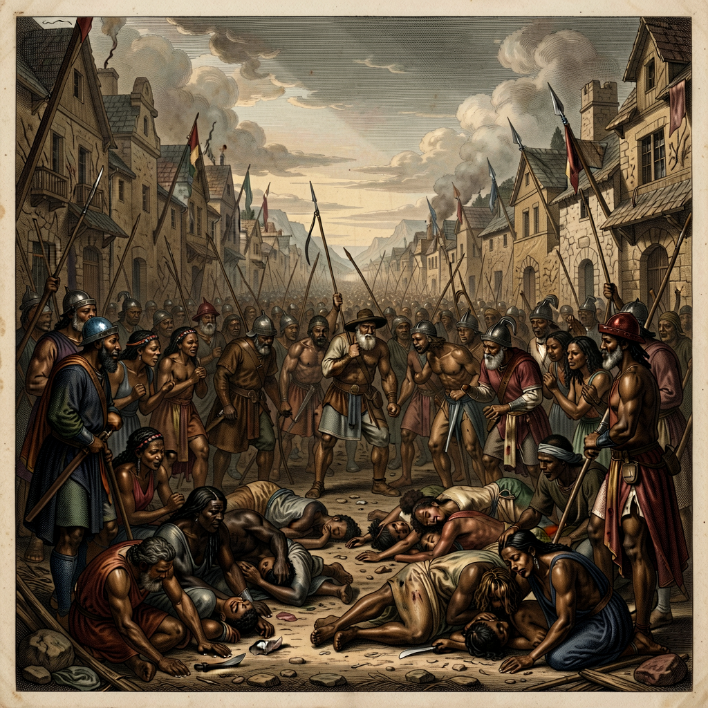 High-resolution reproduction of one Theodor de Bry engraving from Las Casas Brevísima Relación illustrated Latin edition