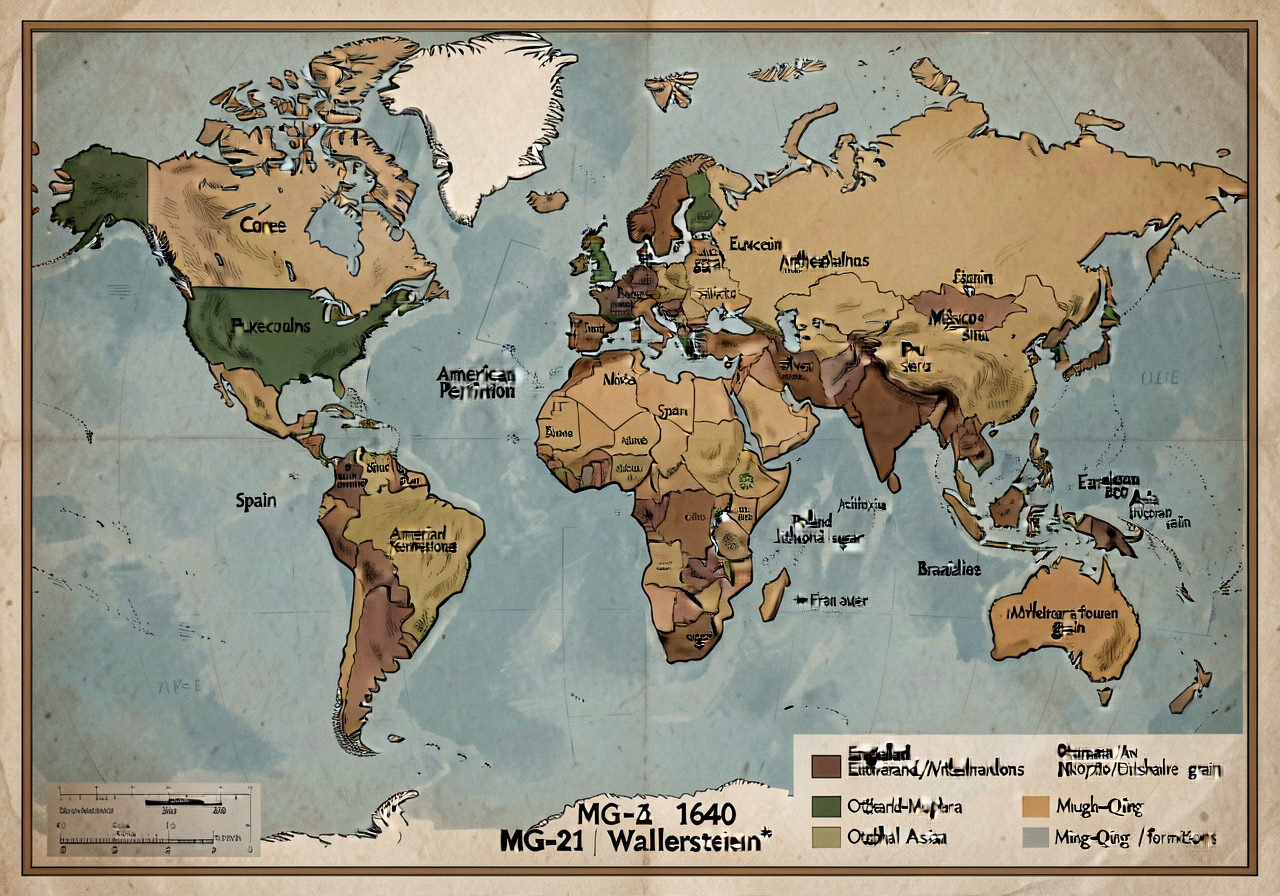 18x24 inch wall poster MG-21 Wallerstein 1640 world-system map showing European core (England/Netherlands/France/Spain) 