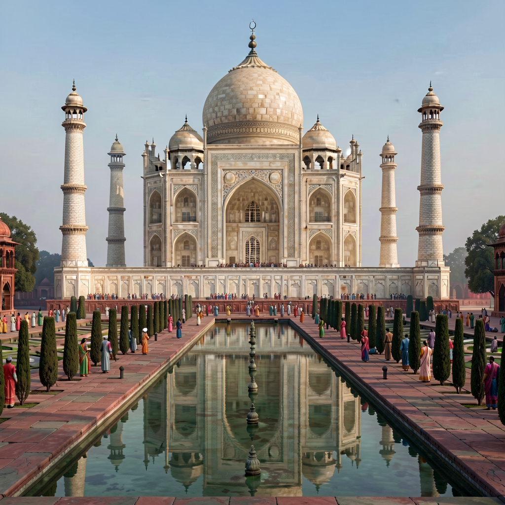 High-resolution photograph of Taj Mahal Agra (1632-1653, full complex 1632-1685 includes mosque + guest house + char-bag
