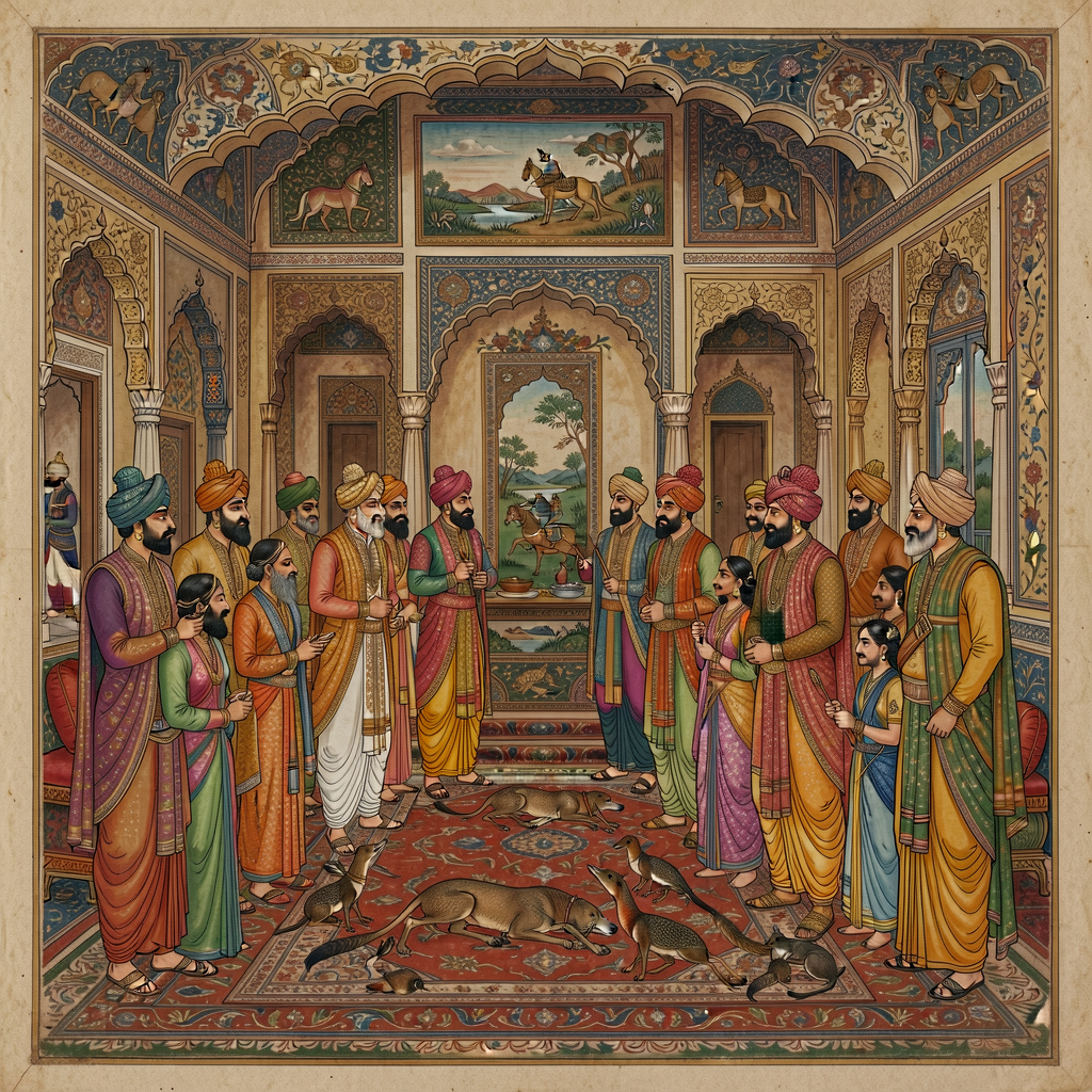 High-resolution reproduction of one Mughal miniature painting from Akbar-period workshop — Abu'l-Hasan or Mansur or Basa