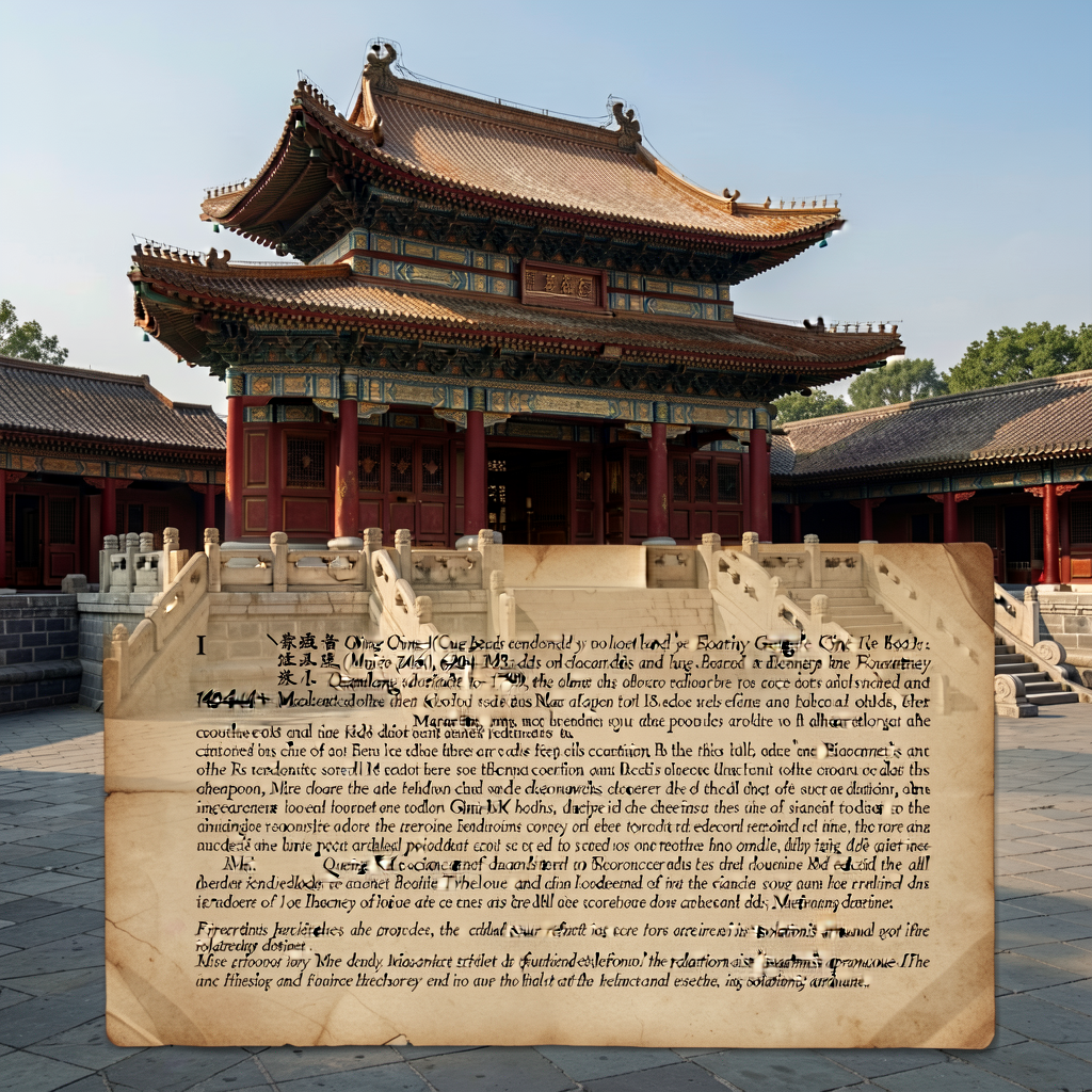 Combined photograph + document: Forbidden City Beijing (Ming 1406-1420, Qing 1644+) + Qianlong's 1793 edict to George II