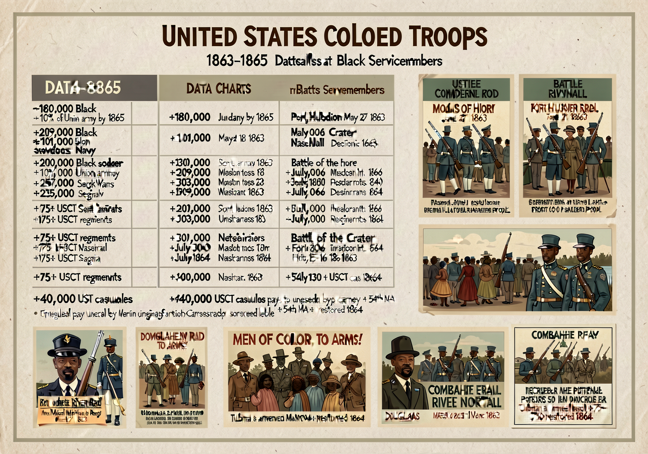 USCT — United States Colored Troops 1863-1865 Data Chart — 18x24 inch wall chart documenting ~180,000 Black soldiers (~1