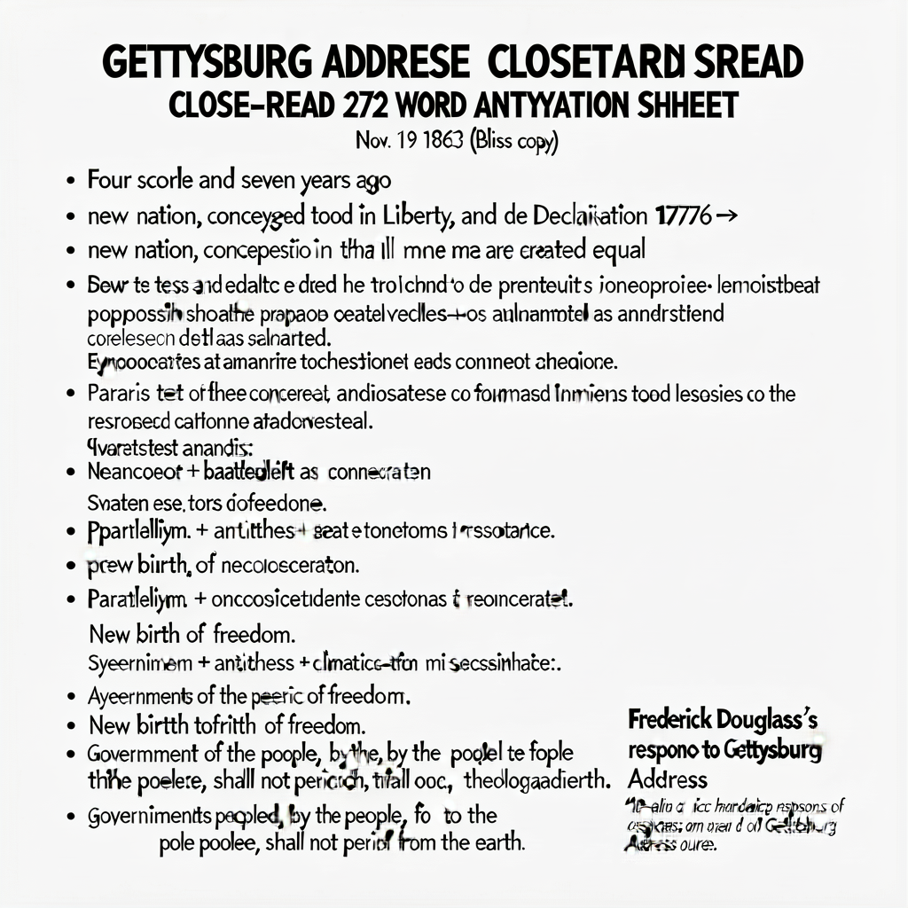 Gettysburg Address Close-Read Annotation Sheet — 18x24 inch wall display + student handouts of Lincoln's 272-word Gettys