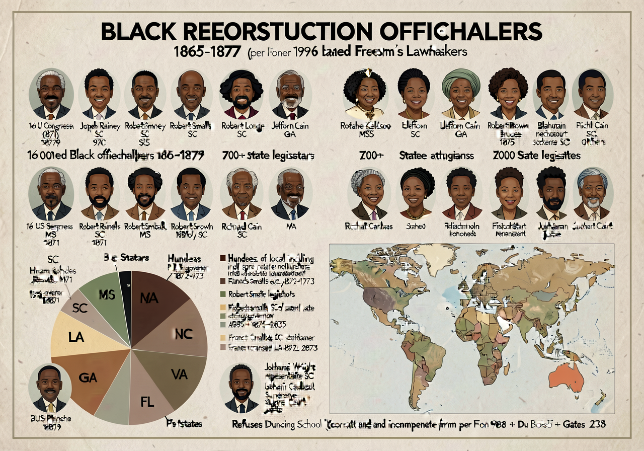 Black Reconstruction Officeholders 1865-1877 (per Foner 1996 Freedom's Lawmakers) — 24x36 inch wall chart documenting 2,