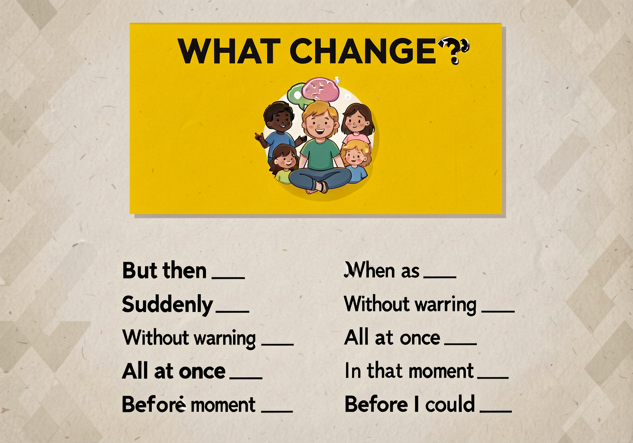 11x17 anchor: top half — the COMPLICATION box from MG-2 enlarged (yellow background, problem icon, 'WHAT CHANGED?' headl