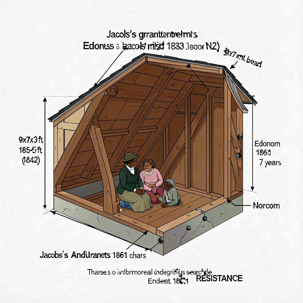 Architectural diagram of 9x7x3 ft attic crawlspace at Jacobs's grandmother's house Edenton NC where Jacobs hid 1835-1842