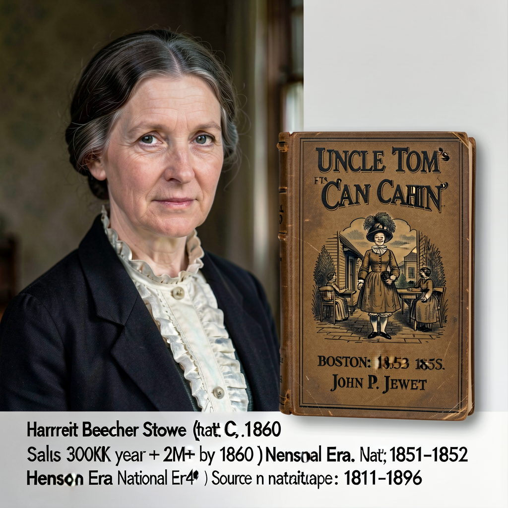 Photographic portrait Harriet Beecher Stowe c.1860 + Uncle Tom's Cabin 1852 first edition cover (Boston: John P. Jewett)