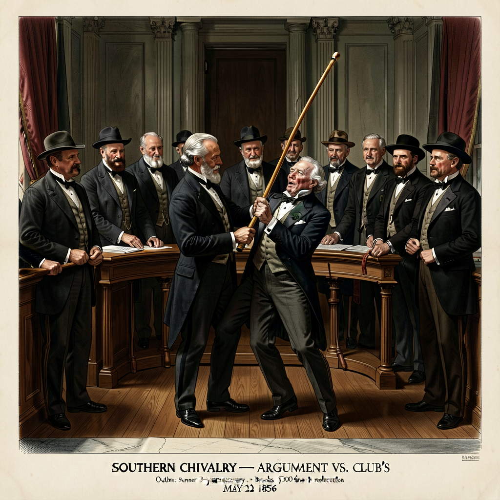 Famous 1856 lithograph 'Southern Chivalry — Argument vs. Club's' by John L. Magee Philadelphia 1856, showing Preston Bro