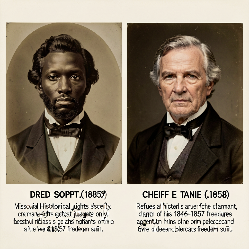 Dual portrait: Dred Scott c.1857 daguerreotype Missouri Historical Society original + Chief Justice Taney c.1858 Mathew 
