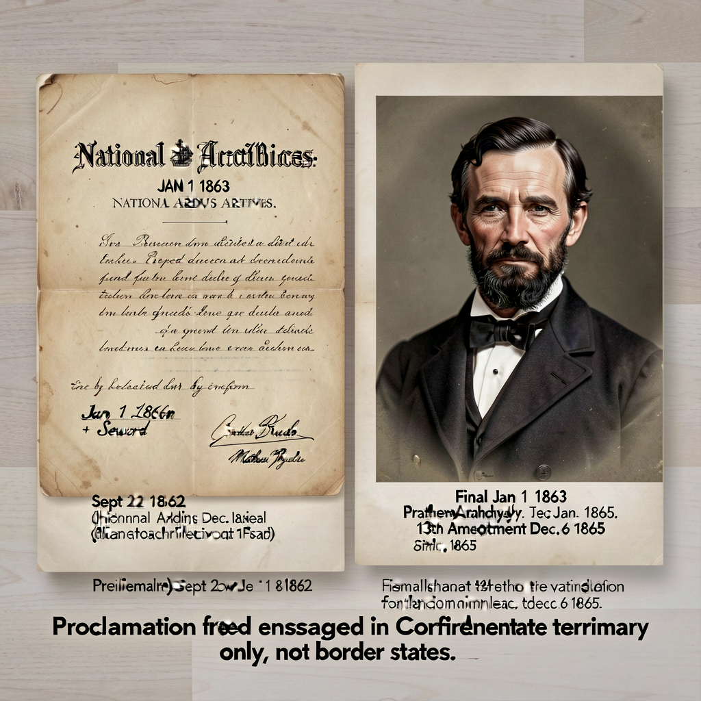 High-resolution facsimile of final EP Jan 1 1863 (National Archives signed by Lincoln + Seward) + Lincoln photo 1863 (Ma