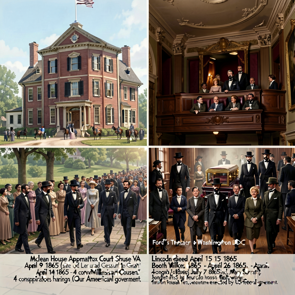 Composite: McLean House Appomattox Court House VA April 9 1865 (site of Lee surrender to Grant) + Ford's Theatre Washing