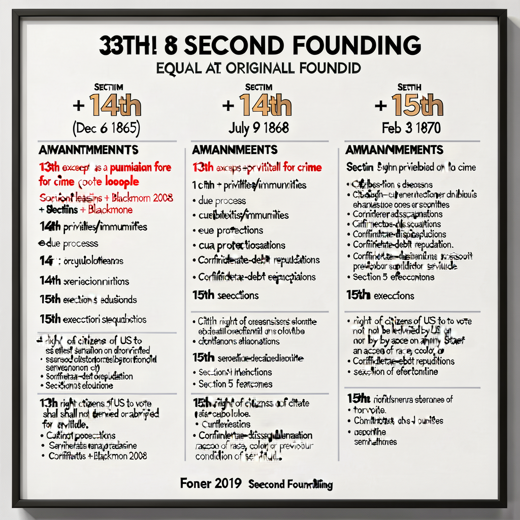 24x36 wall display with full text of 13th (ratified Dec 6 1865) + 14th (July 9 1868) + 15th (Feb 3 1870) Amendments each