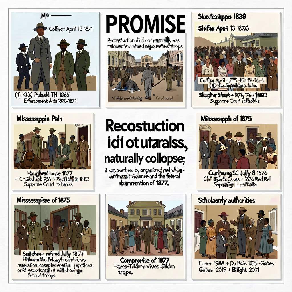 MG-9 — 18x24 wall display centered on PROMISE text 'Reconstruction did not naturally collapse; it was overthrown by orga